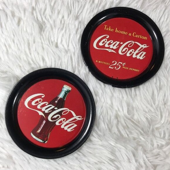 NWOT Vintage Coca-Cola 'Fountain Service' Angled Hinge Lid Tin & Coasters Set - Picture 9 of 13